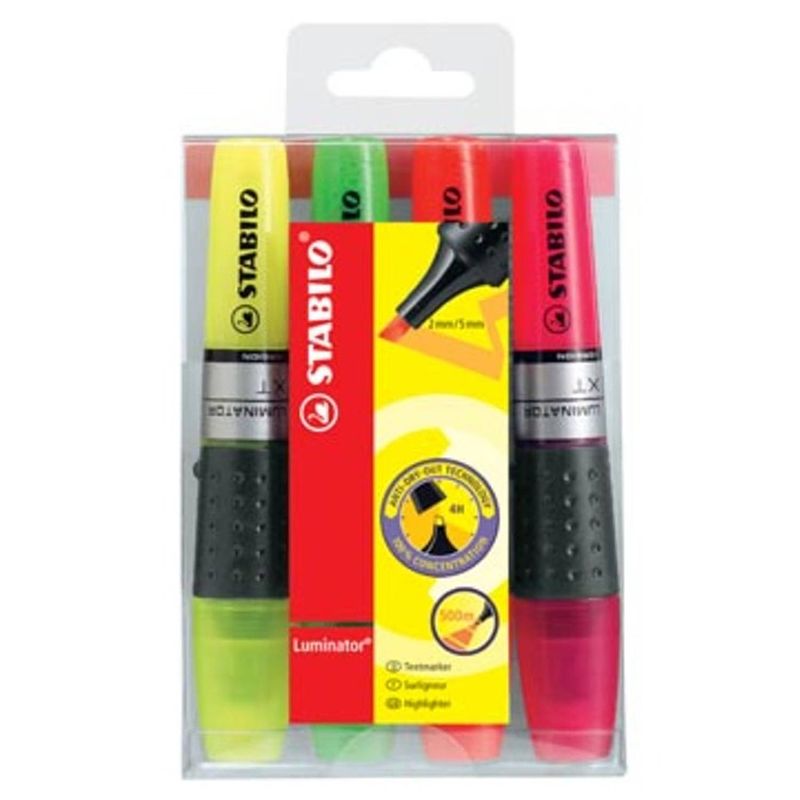 Foto van Stabilo markeerstift luminator etui van 4 stuks in geassorteerde kleuren: geel, groen, oranje en roze