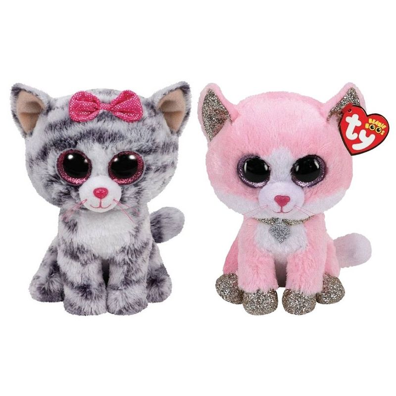 Foto van Ty - knuffel - beanie boo's - kiki cat & fiona pink cat