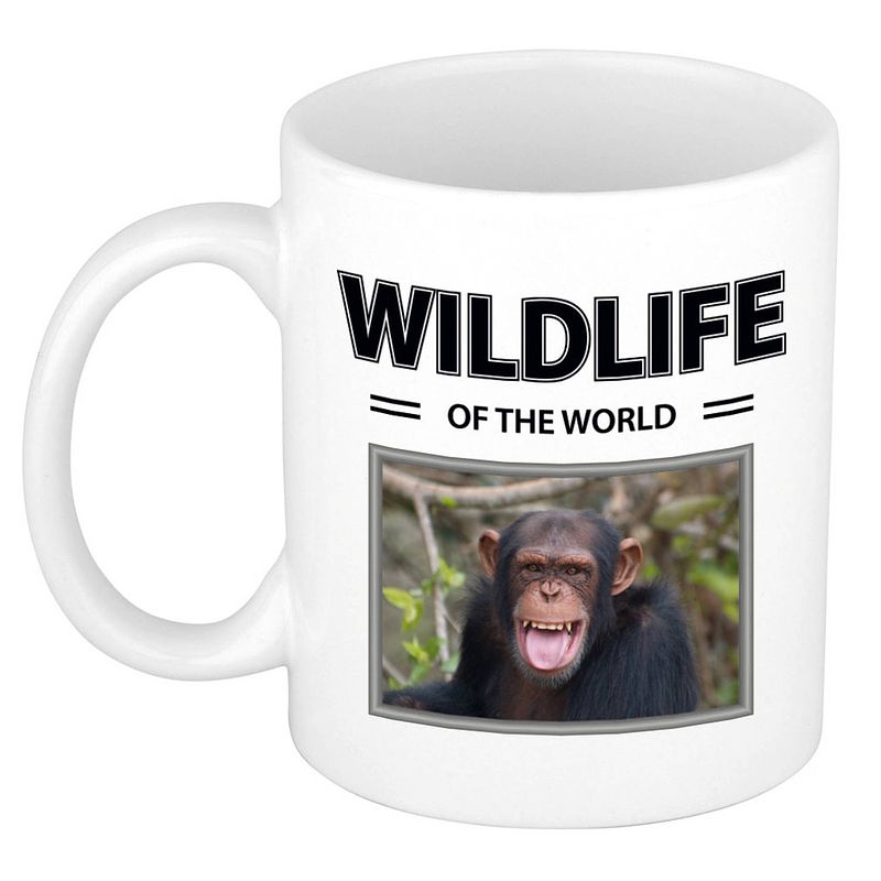 Foto van Chimpansee aap mok met dieren foto wildlife of the world - feest mokken