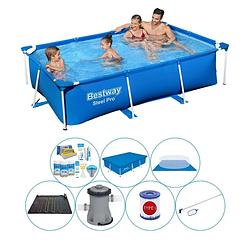 Foto van Bestway steel pro rechthoekig zwembad - 259 x 170 x 61 cm - blauw - inclusief accessoires - voordeelpakket