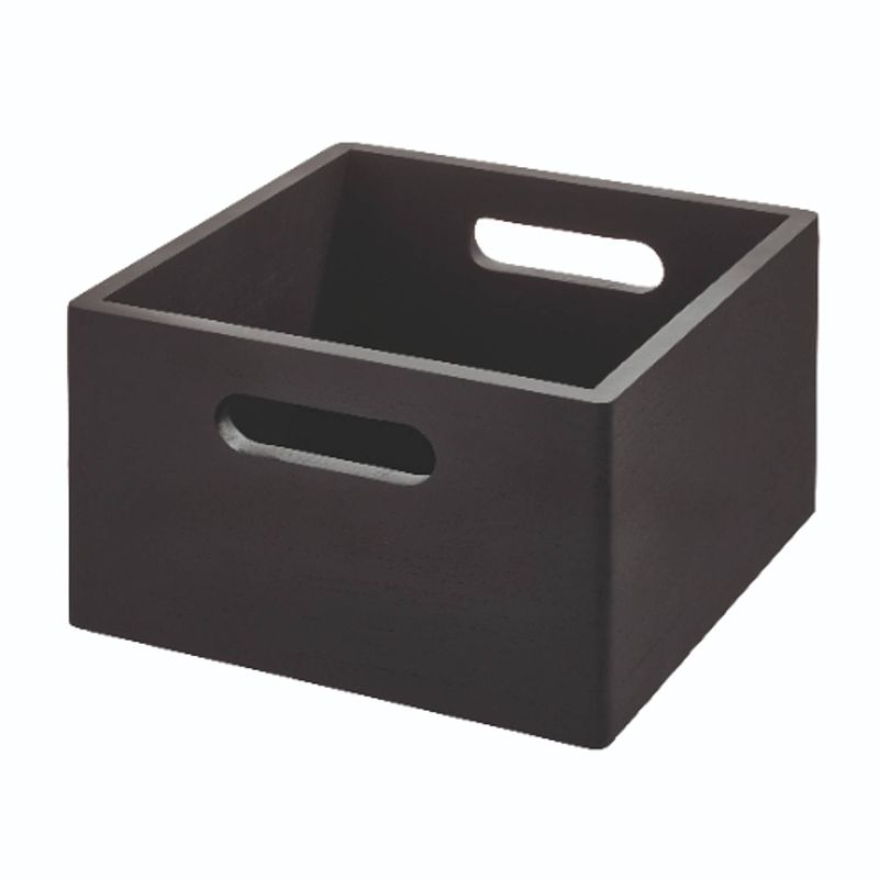 Foto van Idesign - opbergbox met handgrepen, 25.5 x 25.5 x 15 cm, paulownia hout, zwart - idesign the home edit