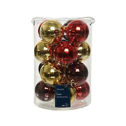 Foto van Decoris - kerstbal glas d8 cm rood/goud ass 16st kerst