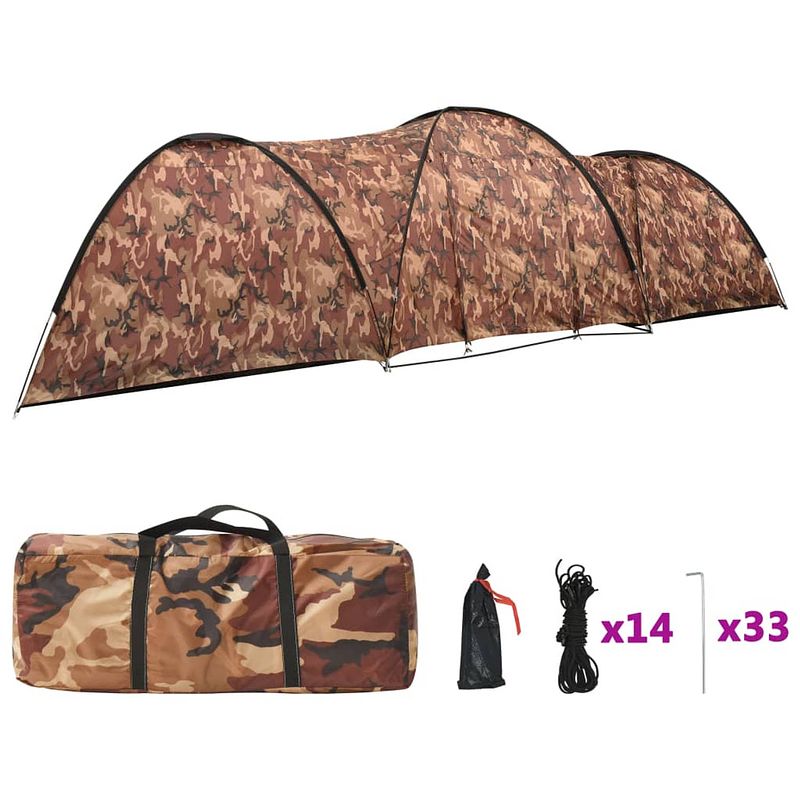 Foto van The living store iglotent - camouflage - polyester - 650x240x190 cm - geschikt voor 8 personen