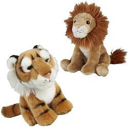 Foto van Knuffeldieren set leeuw en tijger pluche knuffels 18 cm - knuffeldier