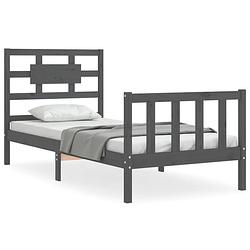 Foto van The living store bedframe - massief grenenhout - grijs - 205.5 x 95.5 x 100 cm - multiplex lattenbodem