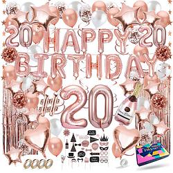 Foto van Fissaly® 20 jaar rose goud verjaardag decoratie versiering - feest - helium, latex & papieren confetti ballonnen