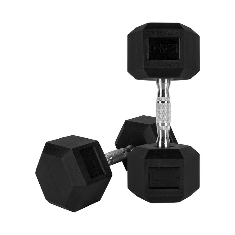 Foto van Ryzor hexagon dumbbell - 12,5 kg - rubber - zwart - 1 paar