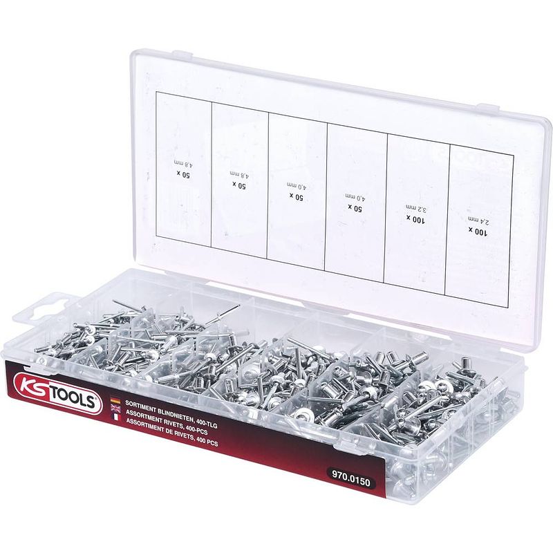 Foto van Ks tools 970.0150 assortiment blindklinknagels, 400-delig