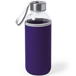 Foto van Glazen waterfles/drinkfles met paarse softshell bescherm hoes 420 ml - drinkflessen