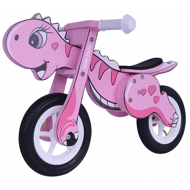 Foto van Milly mally loopfiets met 2 wielen dino mini loopfiets 12 inch junior roze