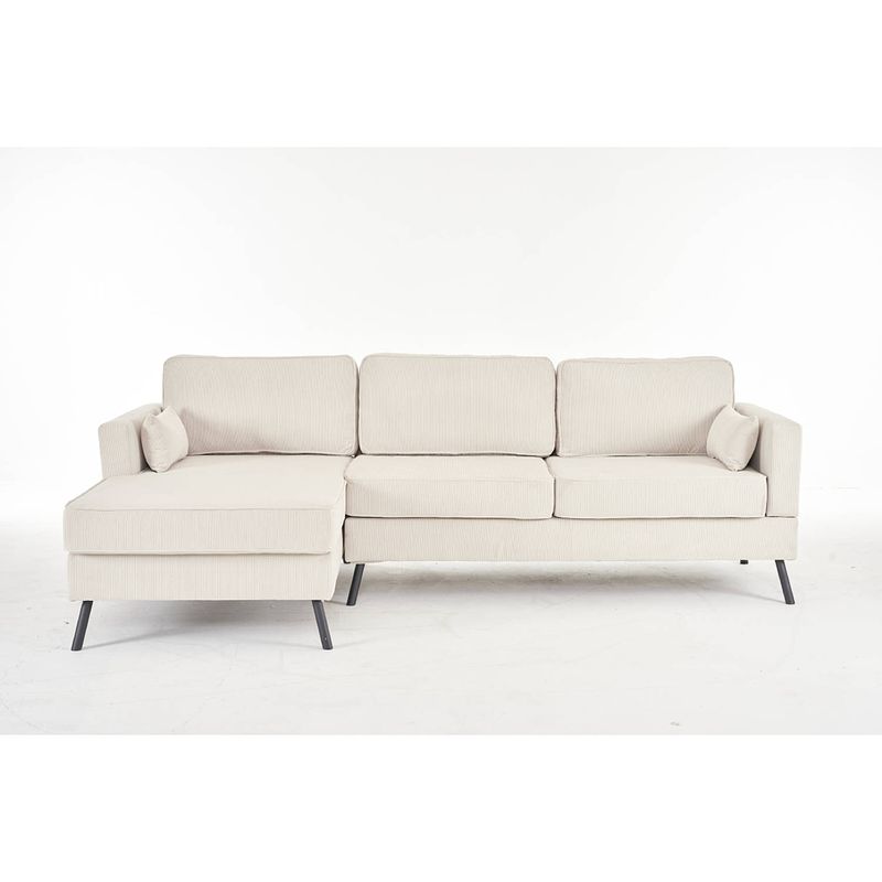 Foto van Hoekbank design lizza 270cm bank beige ribstof loungebank zowel links als rechts bankstel