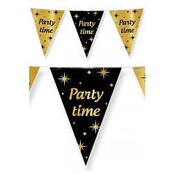 Foto van 3x stuks leeftijd verjaardag feest vlaggetjes party time thema geworden zwart/goud 10 meter - vlaggenlijnen