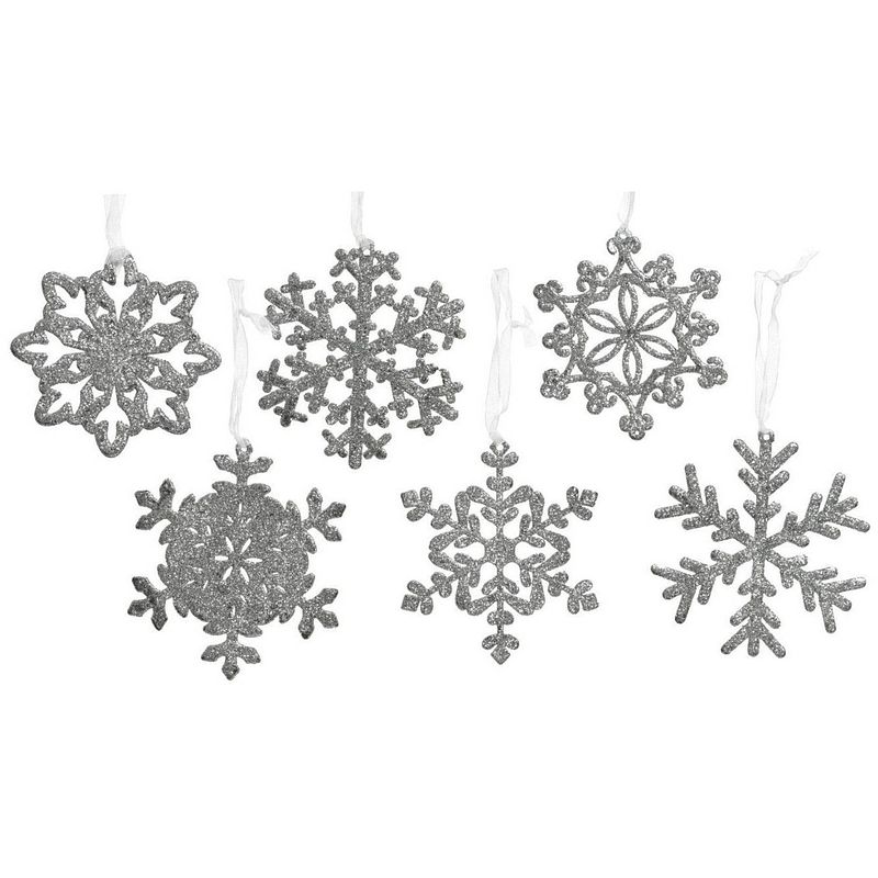 Foto van 6x kersthangers/kerstornamenten zilveren sneeuwvlokken 10 cm - kerstboomversiering - kerstversiering hangers