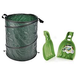 Foto van 2 stuks kunststof bladgrijpers/handharken 39 cm met tuinafvalzak 130l voor tuinafval/bladeren - harken