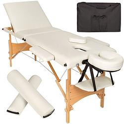 Foto van Tectake® - 3 zones massagetafel-set daniel met 3cm matras, rolkussens en houten frame + tas - beige - 404747