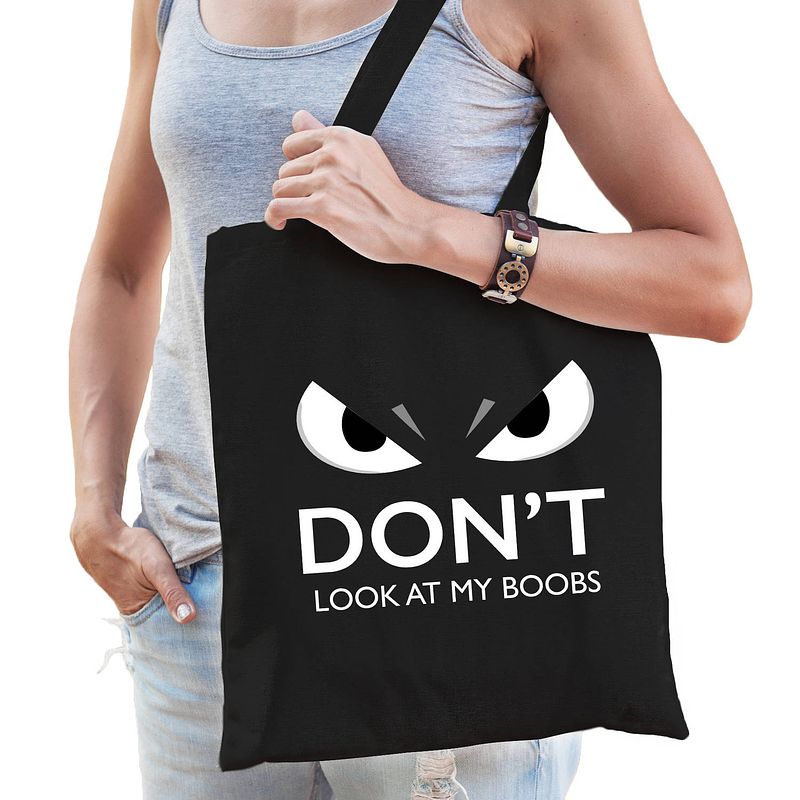 Foto van Dont look boobs cadeau katoenen tas zwart voor volwassenen - feest boodschappentassen