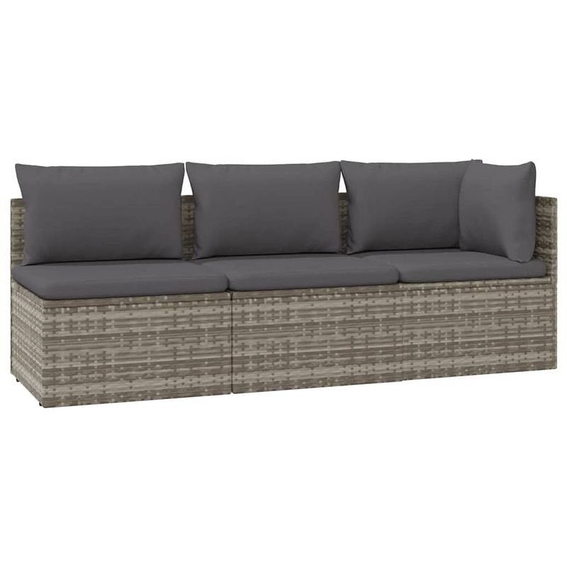 Foto van The living store loungeset - poly rattan - grijs - hoekbank 57x57x56cm - middenbank 57x57x56cm - inclusief kussens