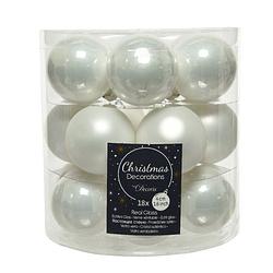 Foto van 18x stuks kleine glazen kerstballen winter wit 4 cm mat/glans - kerstbal