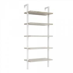Foto van Wandrek ladder boekenkast stoer - industrieel metaal hout - 184 cm hoog - wit