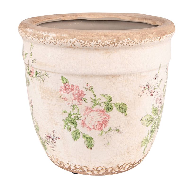 Foto van Clayre & eef bloempot ø 18x17 cm roze beige keramiek rond bloemen bloempot binnen plantenpot plant pot roze bloempot