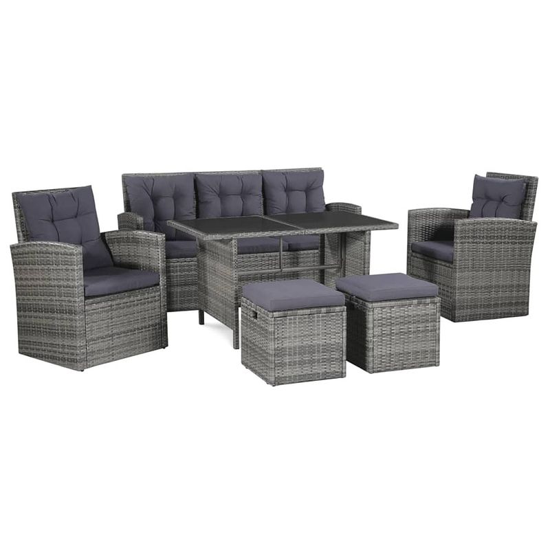 Foto van Vidaxl 6-delige loungeset met kussens poly rattan grijs