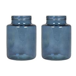 Foto van Set van 2x bloemenvazen - blauw/transparant glas - h20 x d14.5 cm - vazen