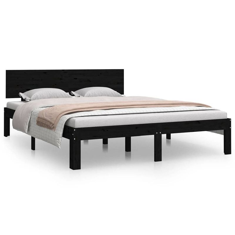 Foto van The living store bedframe - grenenhout - 195.5 x 143.5 x 69.5 cm - zwart