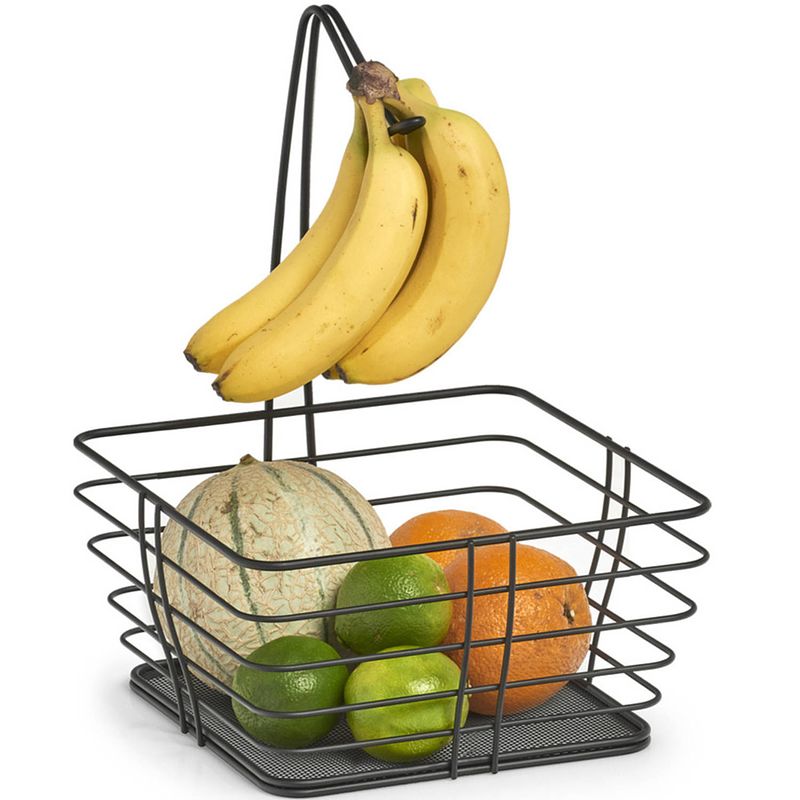 Foto van Zwarte vierkante fruitschaal met banaan/druiven arm 26 cm - fruitschalen