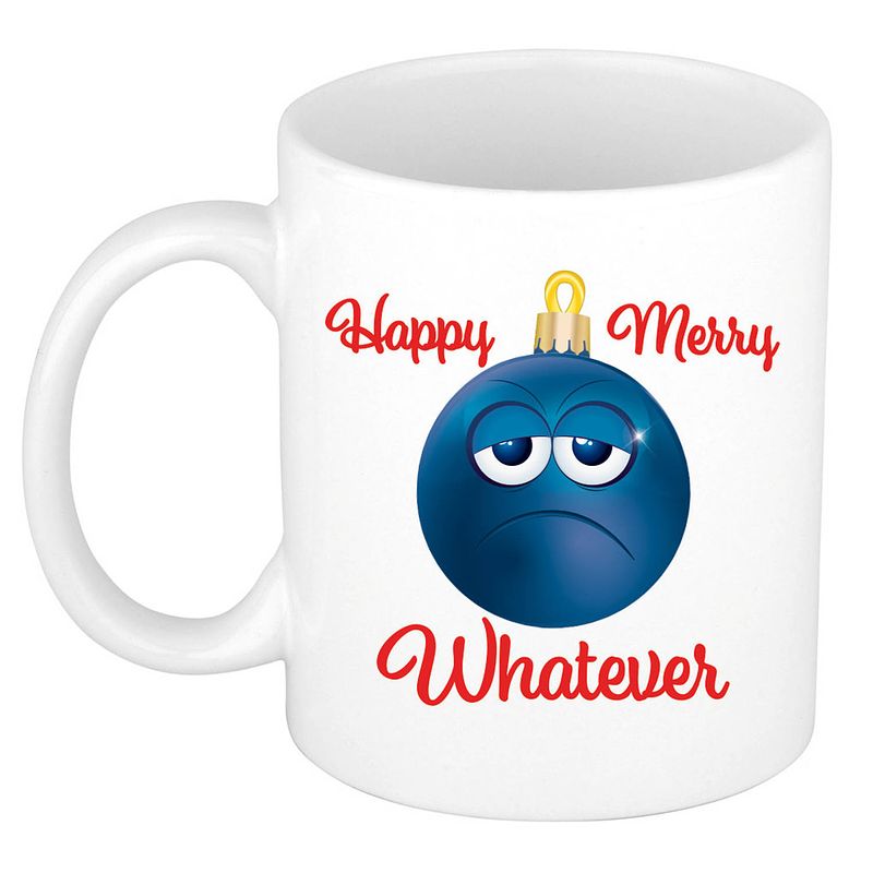 Foto van Happy merry whatever kerstcadeau kerstmok grumpy blauwe kerstbal 300 ml - bekers