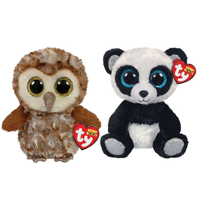 Foto van Ty - knuffel - beanie boo's - percy owl & bamboo panda