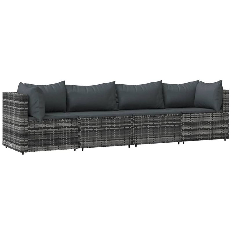 Foto van Vidaxl 4-delige loungeset met kussens poly rattan grijs