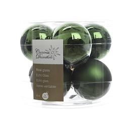 Foto van 3 stuks kerstbal glas glans-mat diameter 7cm dennen groen ksd