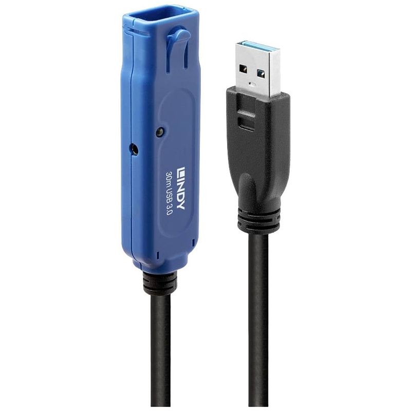 Foto van Lindy usb-kabel usb 3.2 gen1 (usb 3.0 / usb 3.1 gen1) usb-a stekker, usb-a bus 30 m zwart, blauw 43362