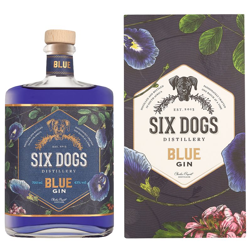 Foto van Six dogs blue 70cl gin + giftbox