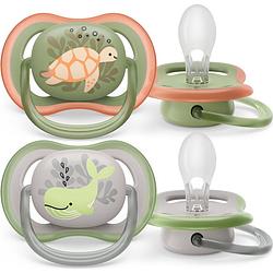 Foto van Philips avent ultra air fopspeen - 6 tot 18 maanden - 2 stuks - groen/grijs schildpad/walvis