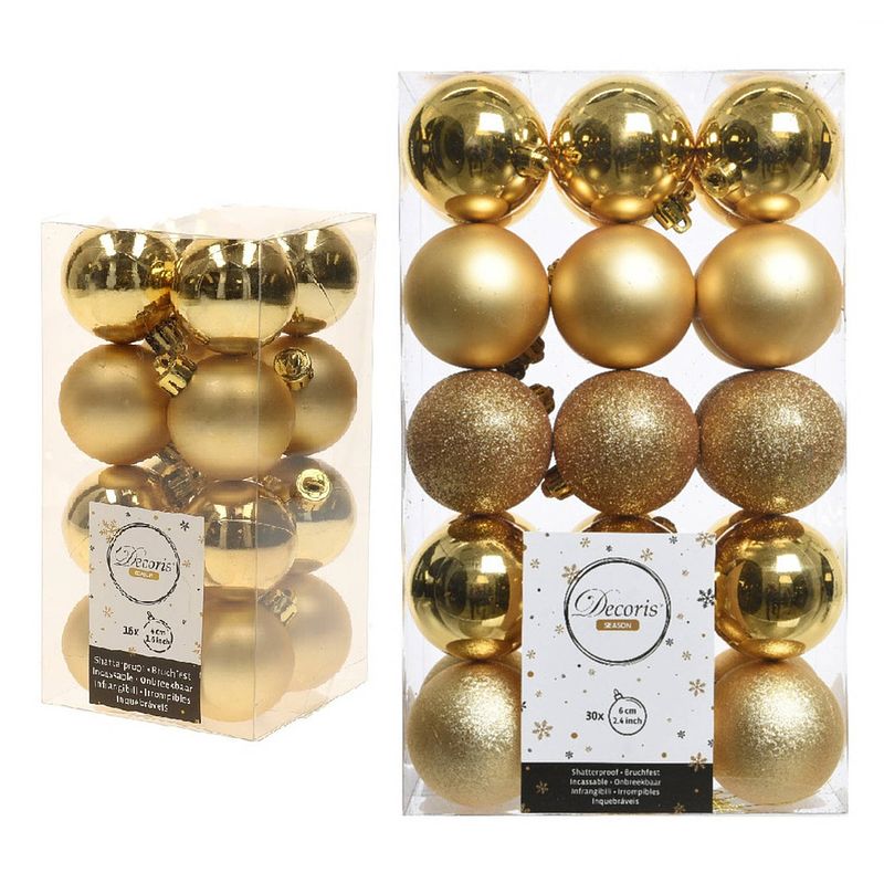 Foto van Kerstversiering kunststof kerstballen goud 4-6 cm pakket van 46x stuks - kerstbal