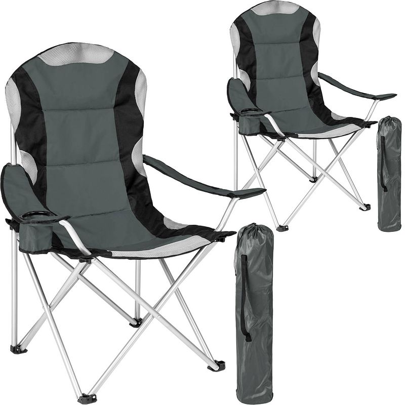 Foto van Tectake stoelenset - 2 stuks - luxe campingstoelen - grijs- zwart