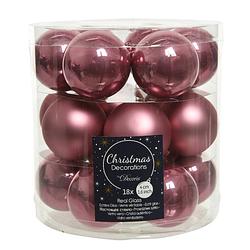 Foto van 18x stuks kleine glazen kerstballen oud roze (velvet) 4 cm mat/glans - kerstbal