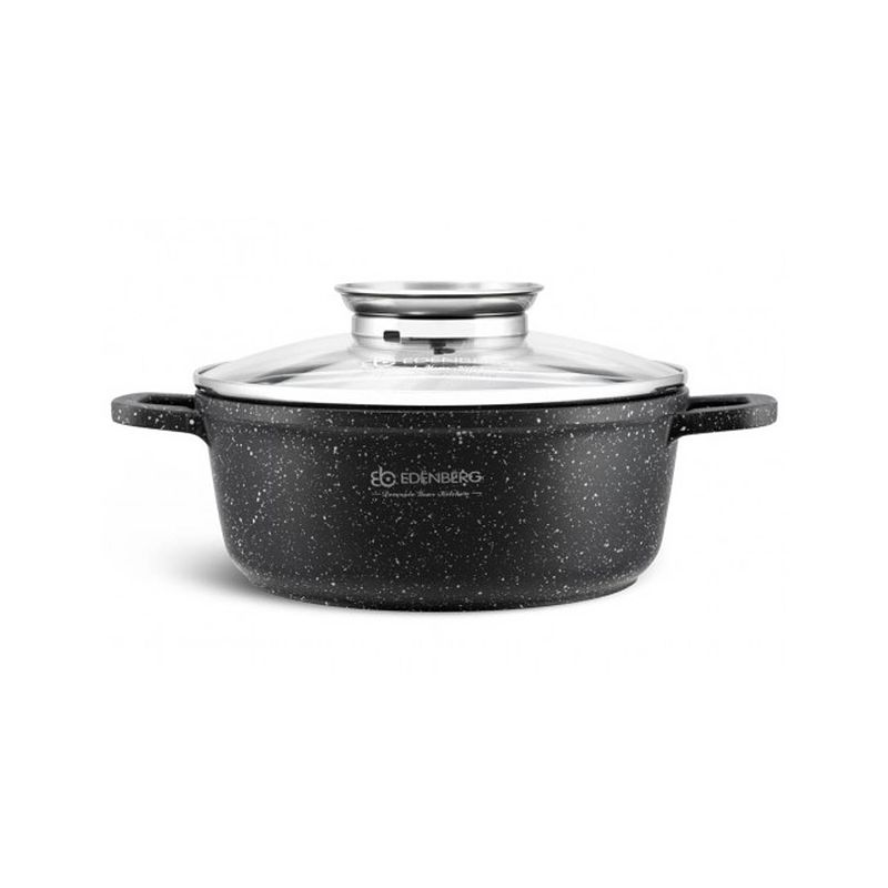 Foto van Edënbërg stonetec line - luxe aluminium kookpan/braadpan met deksel - ø 24 cm - zwart, gietaluminium