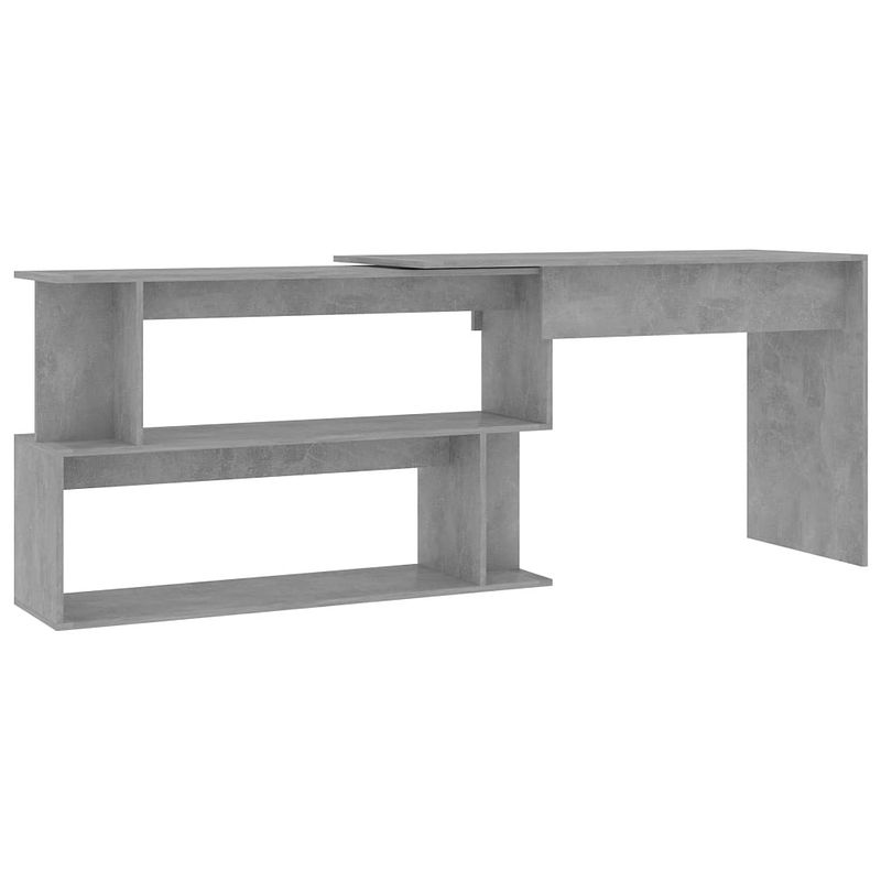 Foto van The living store bureau moderne draaibaar betongrijs 200 x 50 x 76 cm hoekbureau 120 x 120 x 76 cm bewerkt hout