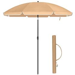 Foto van Acaza parasol 180 cm diameter, rond / achthoekige strandparasol, knikbaar, kantelbaar, met draagtas - taupe