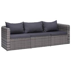 Foto van Vidaxl 3-delige loungeset met kussens poly rattan grijs