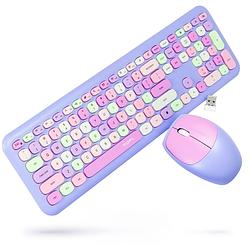 Foto van Retro toetsenbord en muis set draadloos - paars