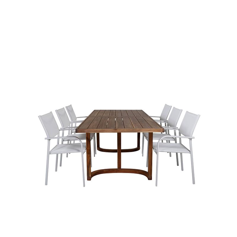 Foto van Erica tuinmeubelset tafel 100x214cm en 6 stoel santorini wit, naturel.