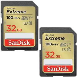 Foto van Sandisk sdhc extreme 32gb 100/60 mb/s - v30 - rescue pro dl 1y twin pack micro sd-kaart