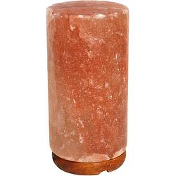 Foto van Gerimport zoutlamp 10 x 10 x 20 cm zoutkristal/hout roze