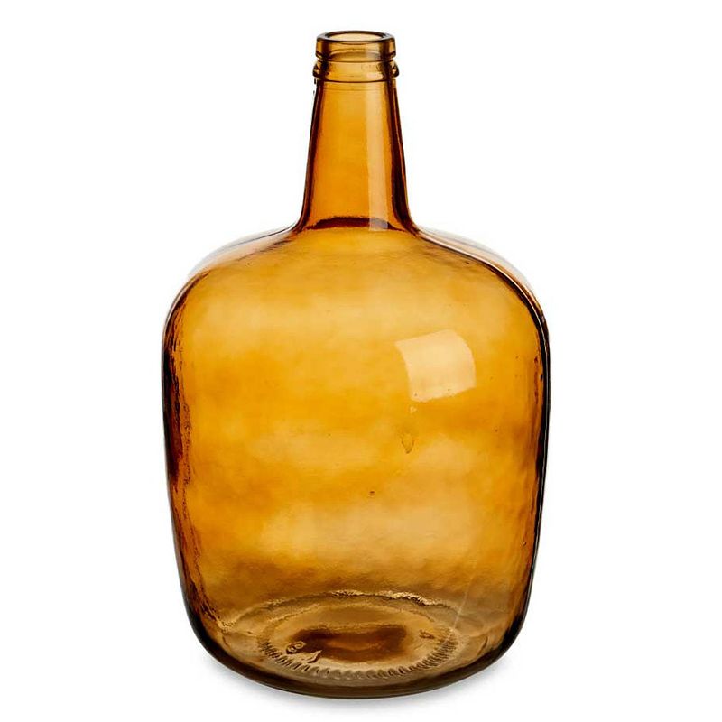 Foto van Bloemenvaas - flessen model - glas - amber goud transparant - 22 x 39 cm - vazen