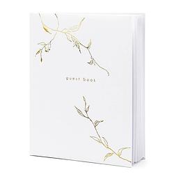 Foto van Gastenboek/receptieboek nature - bruiloft - wit/goud - 20 x 24,5 cm - gastenboeken
