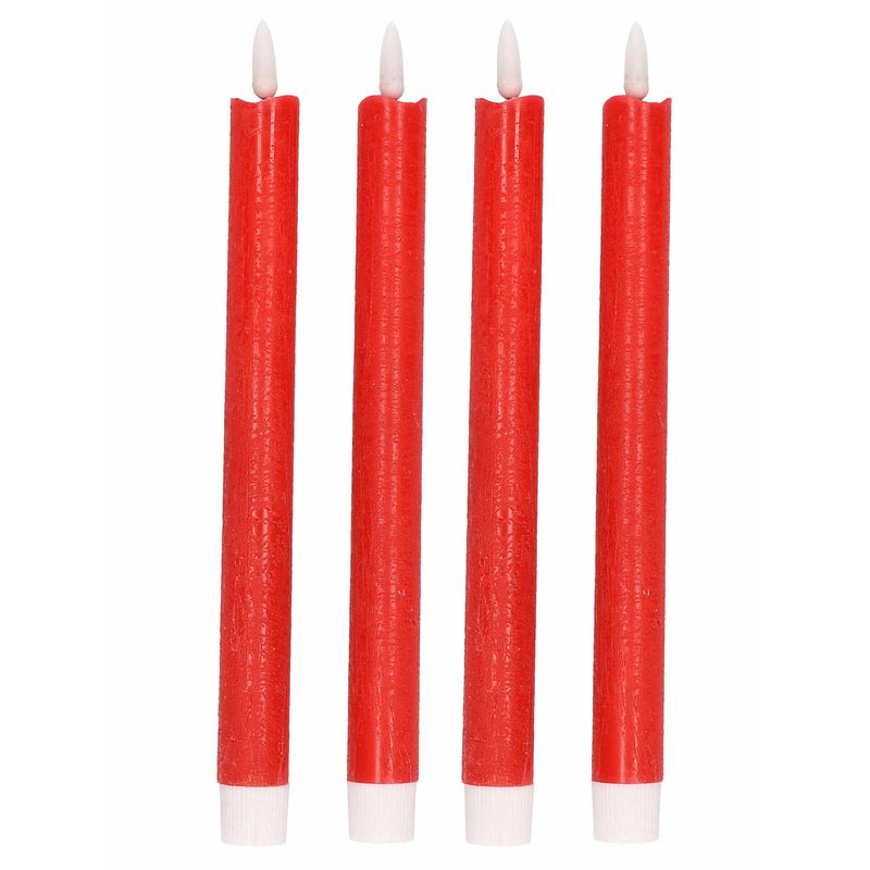 Foto van 4x kerstdiner/diner kaarsen rood led 25,5 cm - led kaarsen