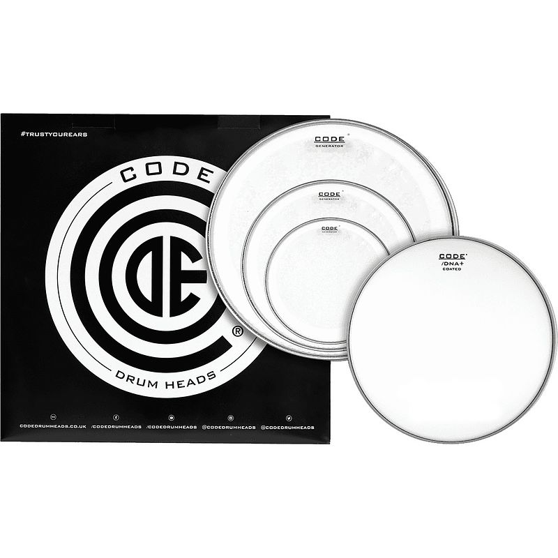 Foto van Code drum heads tpgenclrr generator rock pack 10-12-16 inch clear tomvellen + 14 inch coated snaredrumvel